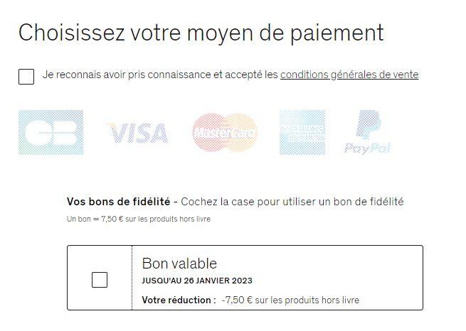 Bon de fidélité sur la page de paiement